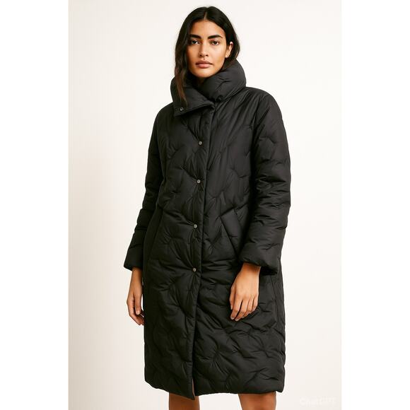 NWT Ssheena Black Puffer Long Coat IT 40 Luxury Italian Designer Outerwear Italy - Picture 1 of 11